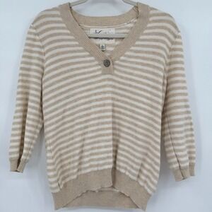 VTG Lauren Ralph Lauren Womens Striped Sweater Size L Beige Preppy Old Money‎